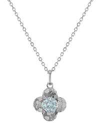 Macy's Swiss Blue Topaz (1/10 ct. t.w.) Clover Glitter Texture Pendant Necklace in 14k White Gold
