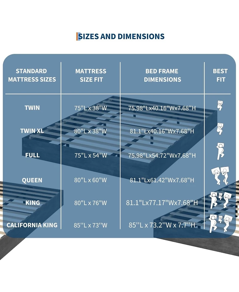 gaomon Platform Bed Frame with Wooden Slats, Floor-Standing Design, No Box Spring Needed