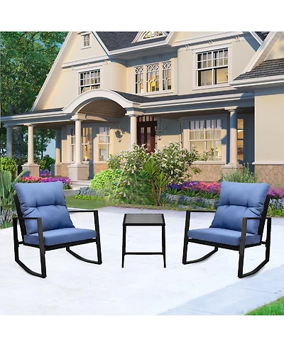 Mondawe 3-Piece Wicker Rocking Bistro Set with Cushions