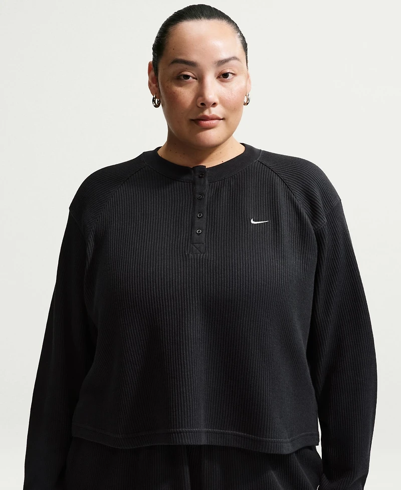 Nike Sportswear Chill Waffle Plus Oversized Henley Long-Sleeve Top