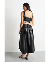 Warehouse Women's Faux Leather Whipstitch Trim Midi Dress