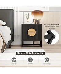 Gouun Mid-Century Fluted Nightstand with 2 Drawers and Pine Wood Handles