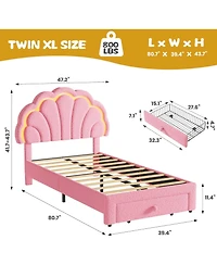 gaomon Upholstered Led Bed Frame with Storage Drawer and Adjustable Chic Headboard, Berber Fleece Princess Platform for Kids