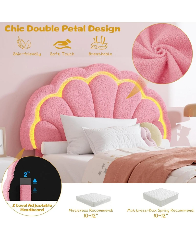 gaomon Upholstered Led Bed Frame with Storage Drawer and Adjustable Chic Headboard, Berber Fleece Princess Platform for Kids