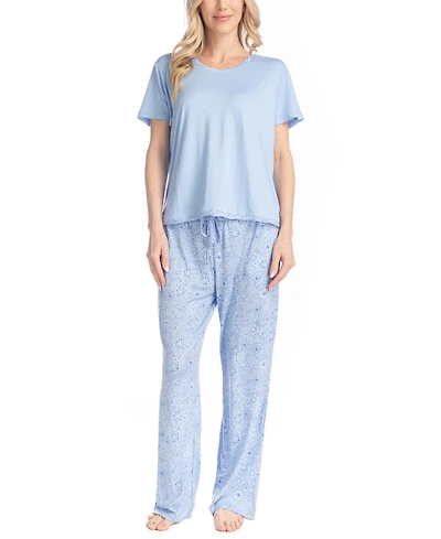 Muk Luks Women's Artistic Garden Round Neck Top and Ankle Pants