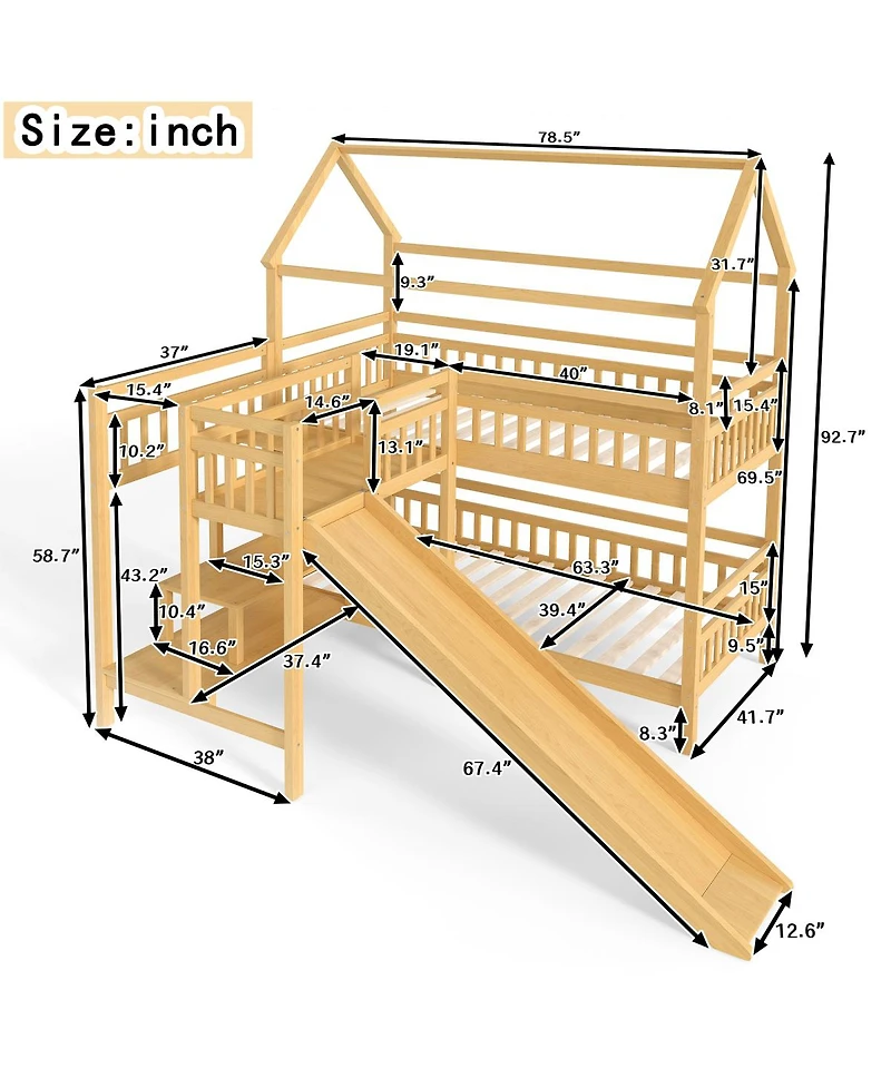 Streamdale Furniture Bunk Bed with Slide and Storage Stairs