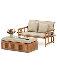 Costway Outdoor Wooden Daybed with 4-Level Backrest & Removable Cushions for Poolside