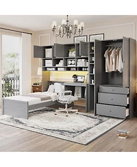 Streamdale Furniture Wooden Twin Platform Bed with Desk, Wardrobe, Cabinets, Drawers