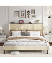 Lucky One King Size Platform Bed, Metal Bed Frame with Charging Station, No Box Spring Needed