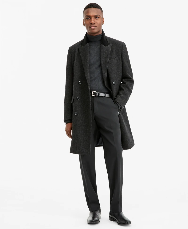 Ted by Ted Baker Men's Modern-Fit Herringbone Charcoal Overcoat