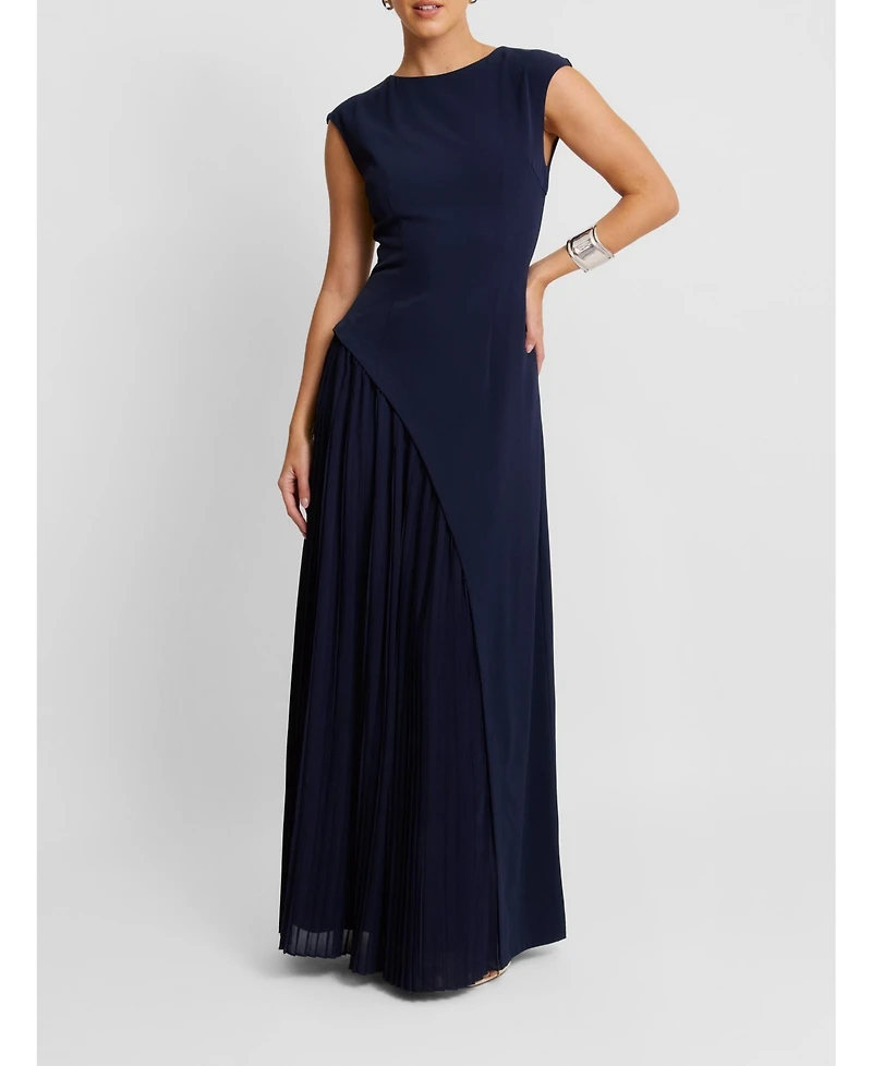 Six Stories Women's Cap Sleeve Pleated Maxi Dress
