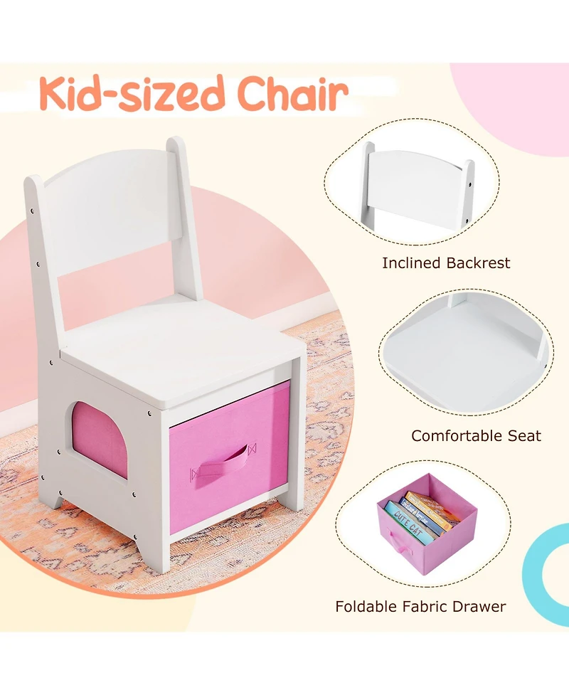 Gouun Kids Vanity Table and Chair Set with Led Lights and 5 Drawers