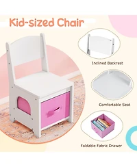 Gouun Kids Vanity Table and Chair Set with Led Lights and 5 Drawers