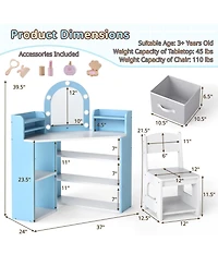 Gouun 2-in-1 Corner Kids Vanity Set with Led Lights and Chair