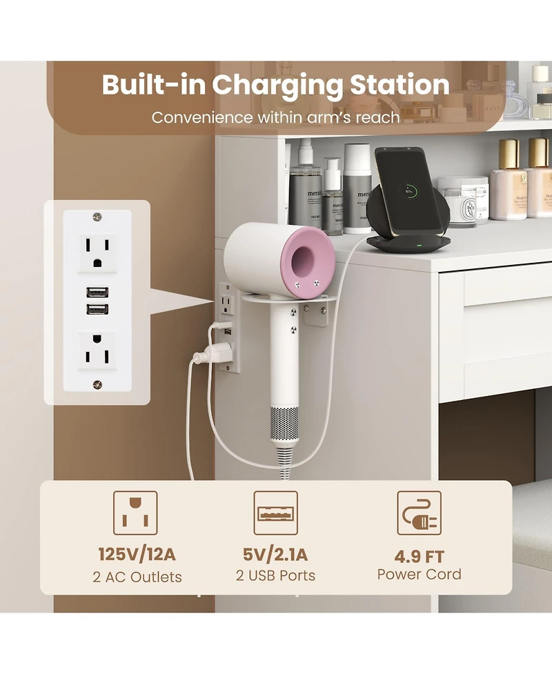 Gouun Makeup Vanity Desk with Led Lighted Mirror, Jewelry Cabinet and Stool Set