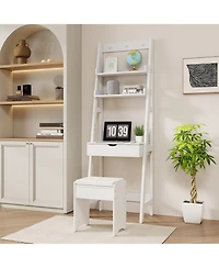 Gouun Flip Top Vanity Desk Set with Hidden Storage and Cushioned Stool