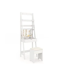 Gouun Flip Top Vanity Desk Set with Hidden Storage and Cushioned Stool