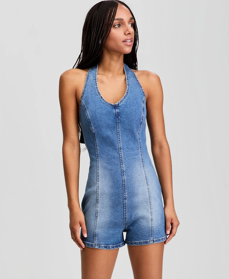 And Now This Women's Denim Halter Romper, Macy's Exclusive