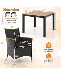 Gouun 5-Piece Patio Dining Set with Acacia Wood Table, Rattan Chairs, Cushions and Umbrella Hole