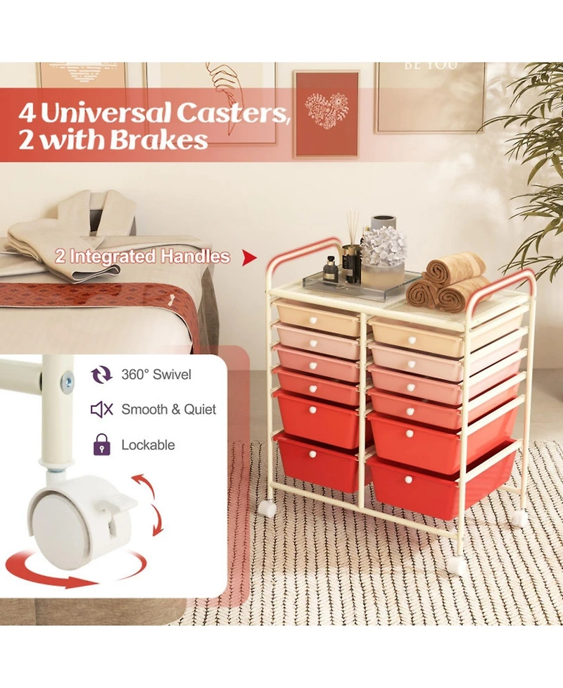 Gouun 12-Drawer Rolling Storage Cart with Lockable Casters