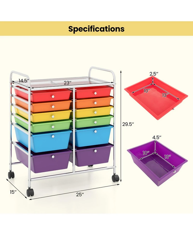 Gouun Rolling Organizer Cart Featuring 12 Removable Storage Drawers