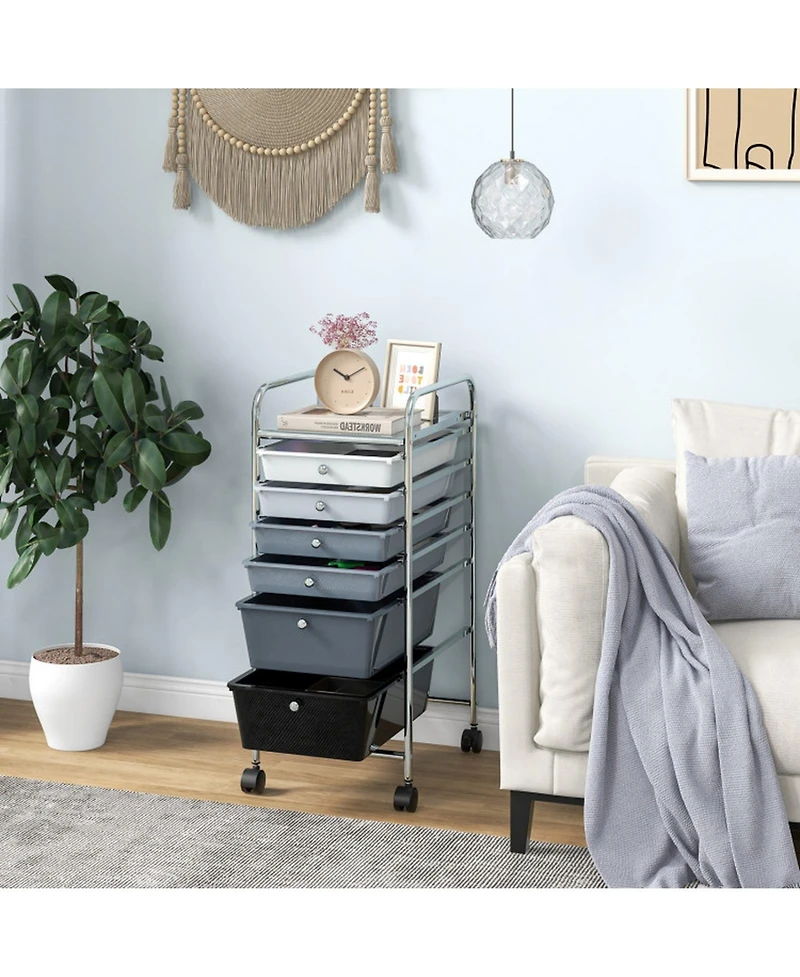 Gouun Compact 6-Drawer Storage Cart on Wheels with Steel Frame