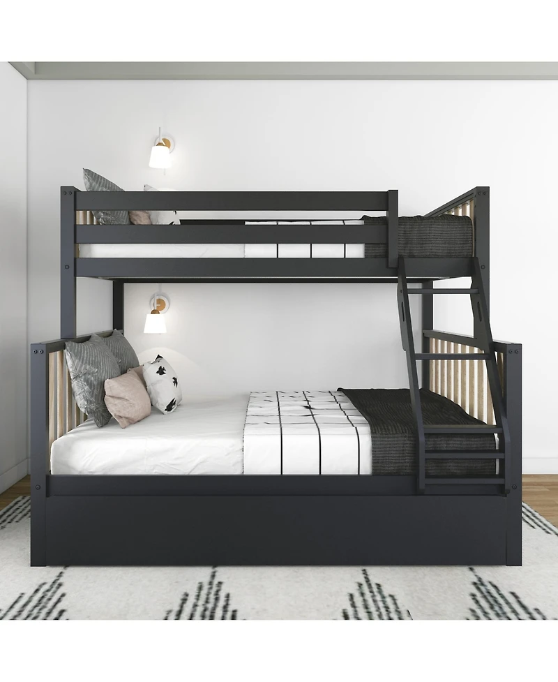 Max and Lily Bunk Bed Twin over Full with Trundle, Solid Wood Scandinavian Style Beds for Kids