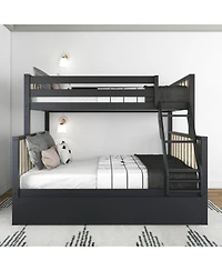 Max and Lily Bunk Bed Twin over Full with Trundle, Solid Wood Scandinavian Style Beds for Kids