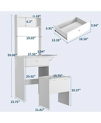 Homfan Makeup Vanity Desk with Smart Led Mirror and Power Station, Small Vanity Desk with with Fold-up Panel, Storage Chair and Open Shelves