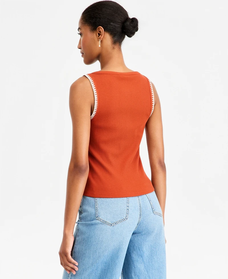 On 34th Women's Sleeveless Rib-Knit Whipstitch Button Front Top, Macy's Exclusive
