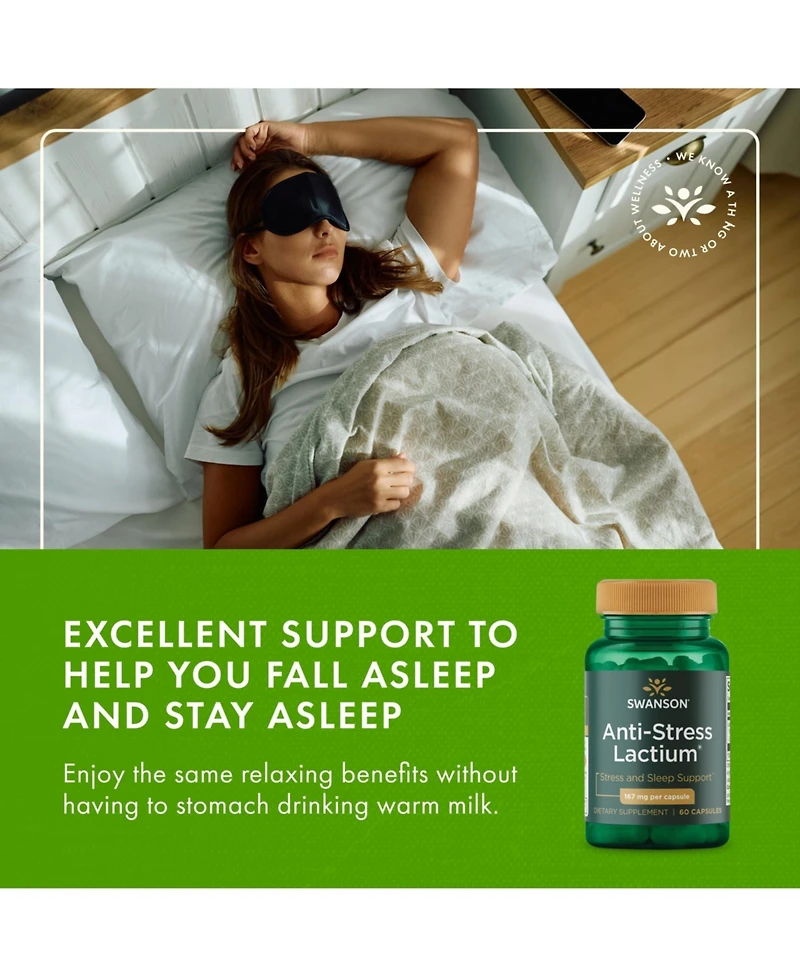 Swanson Women's AntiStress Formula Lactium Helps Reduce Stress, Promotes Relaxation and Sleep Support 60 Capsules, 167 mg, 1 Pack