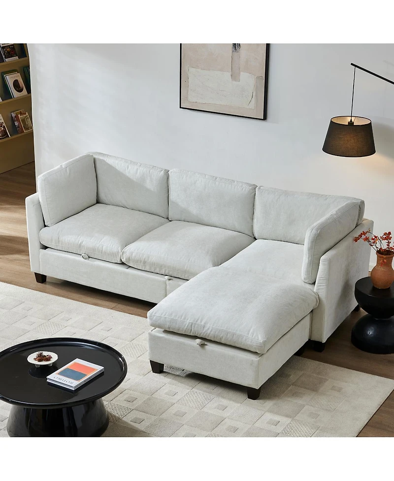 Streamdale Furniture Chenille 96.5" Sectional Sofa with Ottoman