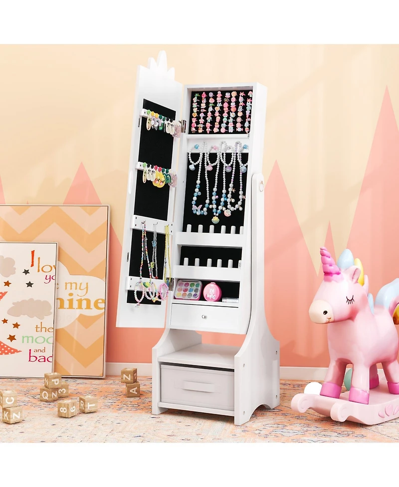 Gouun Kids Princess Vanity Table and Stool Set with Jewelry Cabinet