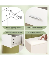 Gouun 43.5 in Vanity Desk with Led Lighted Mirror, 7 Drawers and Storage Stool