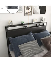 Lucky One Full Bed Frame, Storage Headboard with Charging Station, Solid and Stable, Noise Free