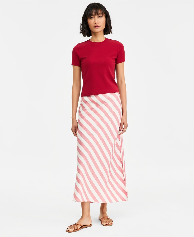 On 34th Women's Stripe Linen Blend Side Slit Skirt, Macy's Exclusive