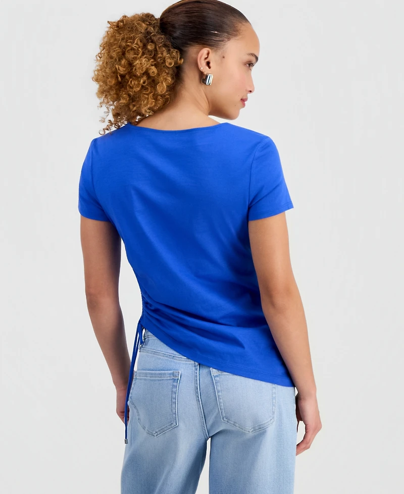 I.n.c. International Concepts Petite Cotton Asymmetric Short-Sleeve Top, Macy's Exclusive