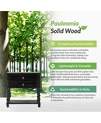 Hulala Home Aristidh Traditional 30"Tall Solid Wood 2-Drawer End Table with Built-in Charging Outlets