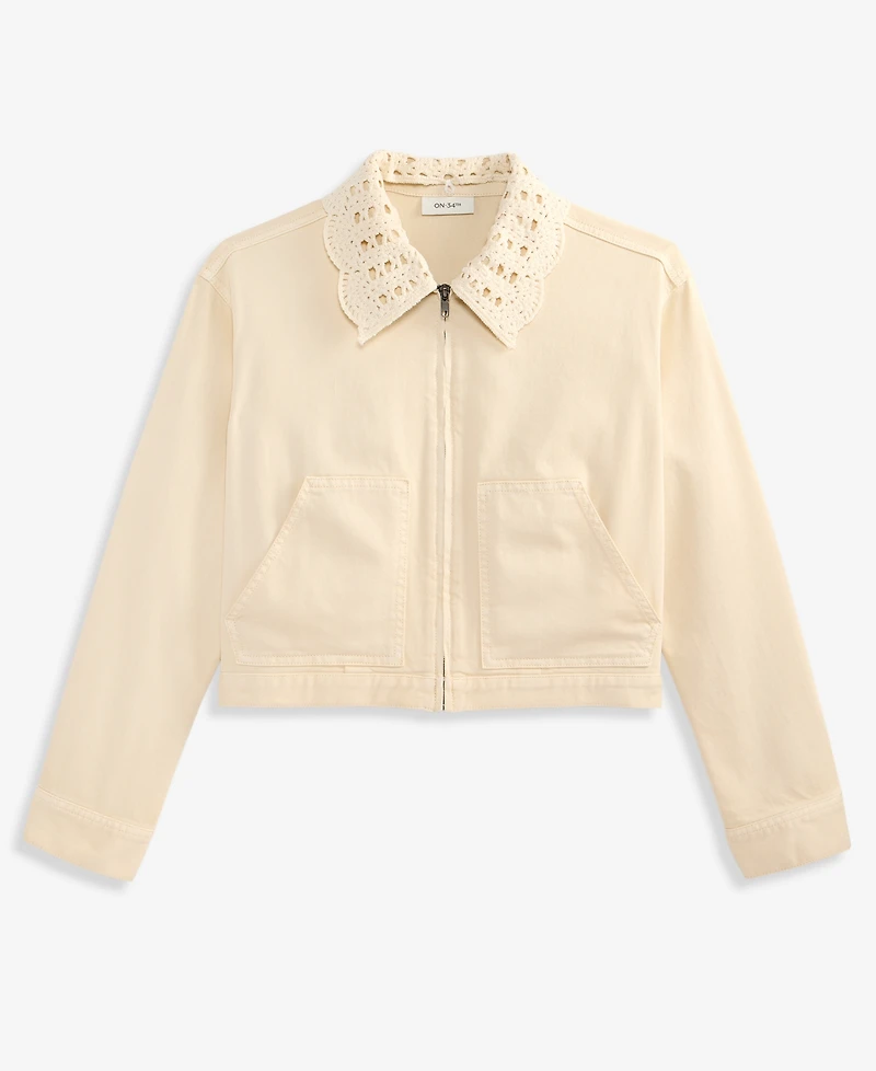 On 34th Women's Crochet Collar Cropped Denim Jacket, Macy's Exclusive