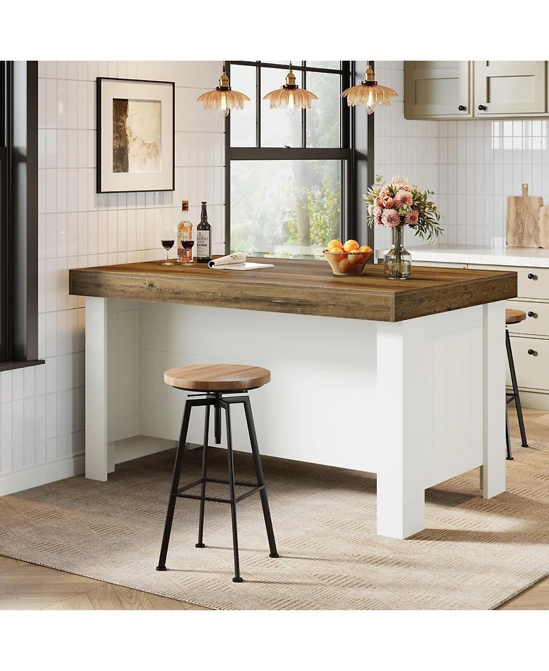 Tribesigns Two-Tone Kitchen Island Table with Storage Shelves, 55 Inch Counter Height Bar Table with Wood Look Top