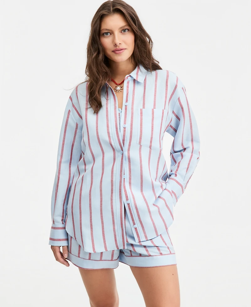 On 34th Women's Linen-Blend Relaxed Oversized Button-Down Shirt, Macy's Exclusive