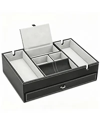 Yigii 2 Layer Faux Leather Valet Tray Nightstand Organizer Catch All for Phone Wallet Keys Dresser Top Storage