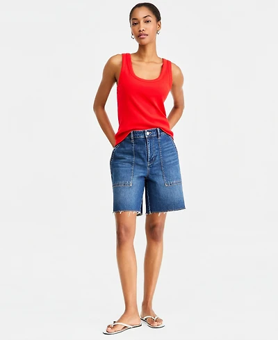 On 34th Women's High Rise A-line Denim Utility Bermuda Shorts, Macy's Exclusive