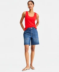 On 34th Women's High Rise A-line Denim Utility Bermuda Shorts, Macy's Exclusive