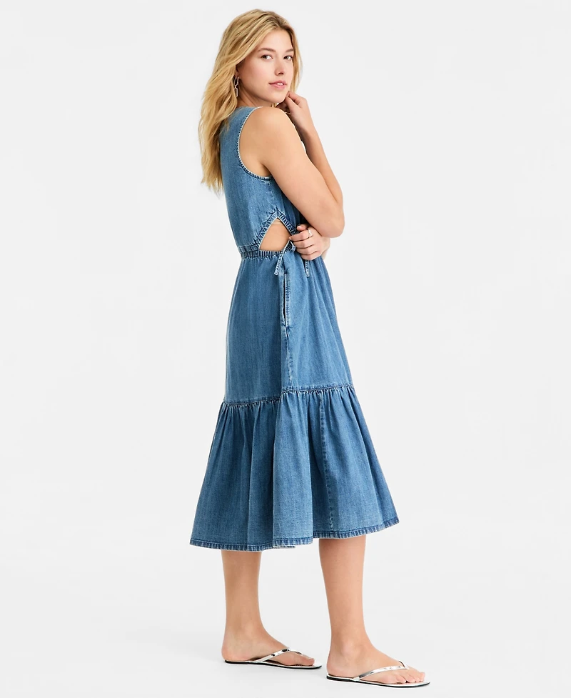 On 34th Women's Denim Tiered Cutout Midi Dress, Macy's Exclusive