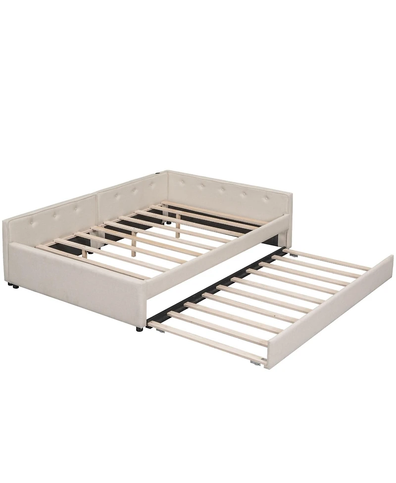 Lucky One Full Size Upholstered Platform Bed with Usb and Twin Size Trundle