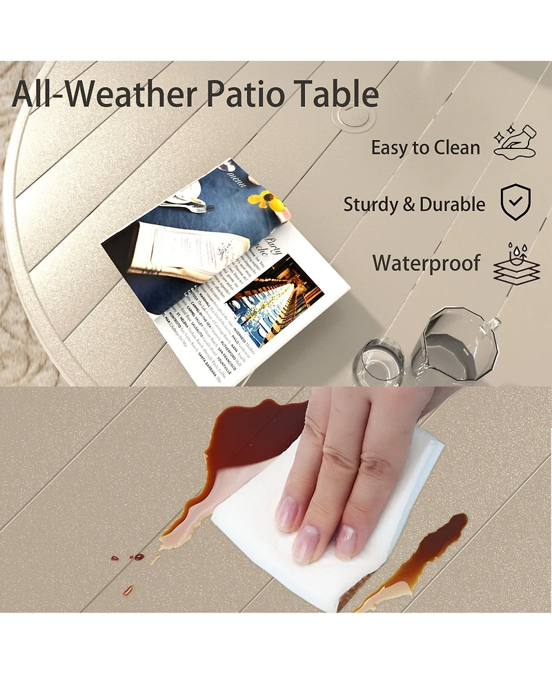 Mondawe 7-Piece Sandstone Outdoor Dining Set with 6 Ergonomic Textilene Chairs & Round Table Umbrella Hole