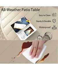 Mondawe 7-Piece Sandstone Outdoor Dining Set with 6 Ergonomic Textilene Chairs & Round Table Umbrella Hole