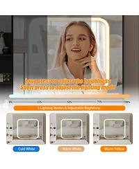 Homfan Modern Vanity Desk with Sliding Led Mirror, 4 Drawers, Power Outlet, Storage Shelves, Adjustable Lighting, Cushioned Stool