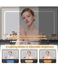 Homfan Makeup Vanity Desk with Large Dimmable Mirror, 7 Drawers and Chair, 3 Lighting Modes, Built-in Charging Station, Hair Dryer Holder
